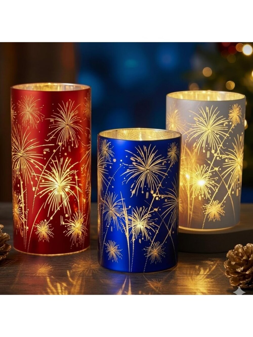 Set of 3 Patriotic Red, White & Blue Hurricane Lanterns for Celebrations & Decor